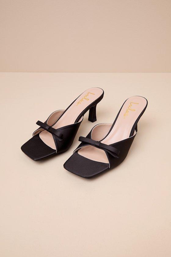 Octavie Black Satin Bow High Heel Slide Sandals product image