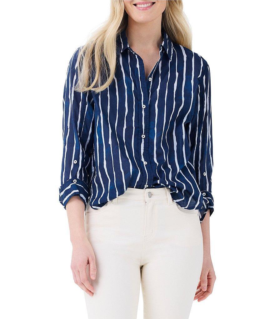 NIC + ZOE Watercolor Stripe Woven Point Collar Long Sleeve Button Front Shirt Product Image