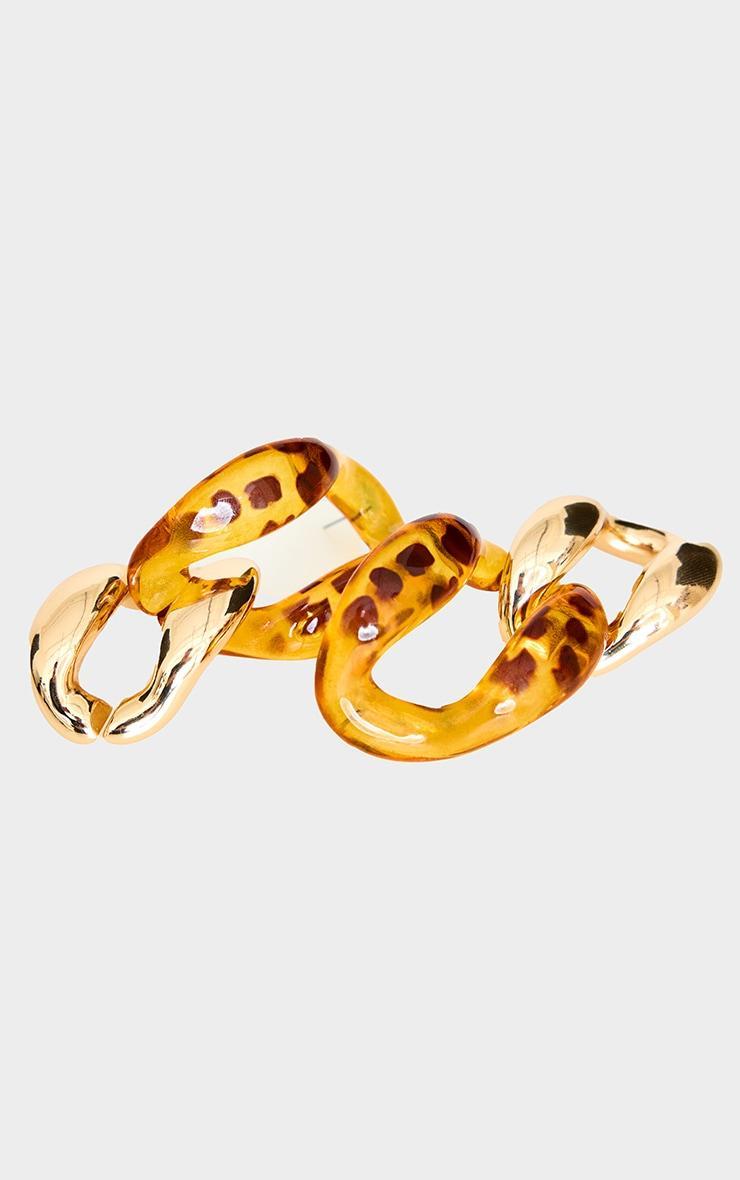 Gold Double Hoop Leopard Print Earrings Product Image