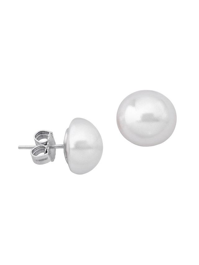 Womens Mabe Rhodium-Plate & Faux Pearl Large Dome Earrings Product Image