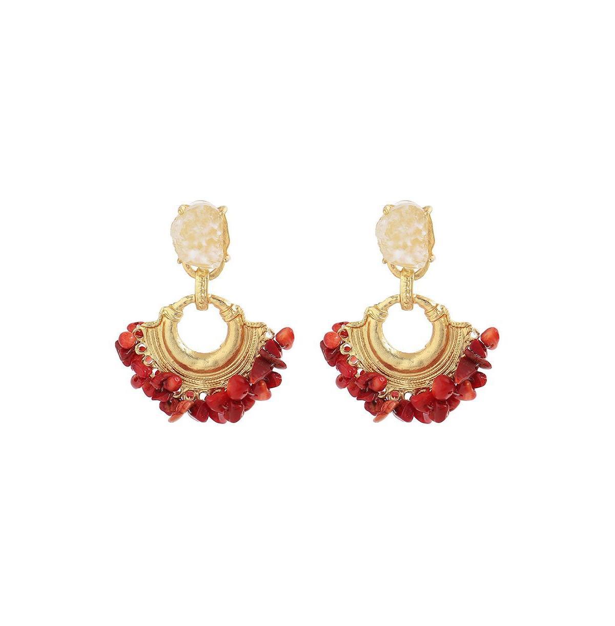 Sohi Womens Red Cluster Stone Drop Earrings Product Image