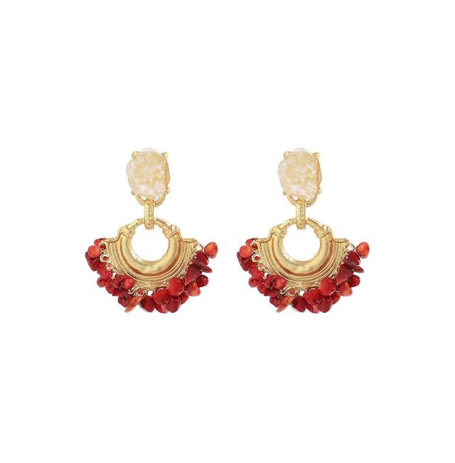 Sohi Womens Red Cluster Stone Drop Earrings Product Image