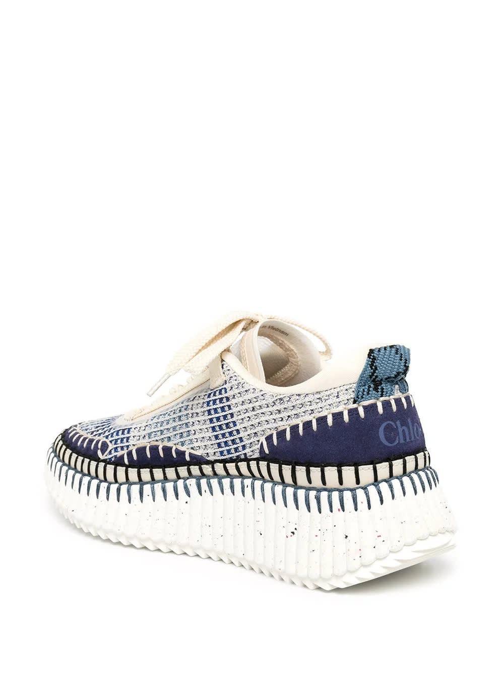 CHLOÉ Nama Embroidered Suede And Recycled-mesh Sneakers In Blue Product Image