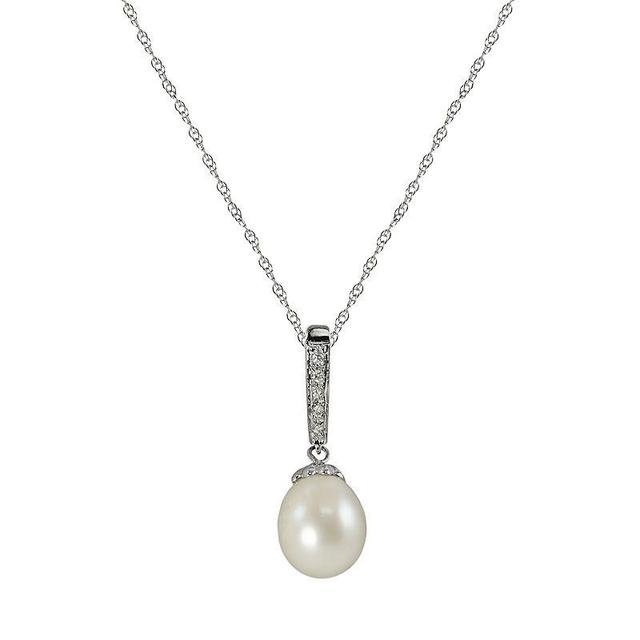 14k White Gold Freshwater Cultured Pearl and Diamond Accent Pendant, Womens Product Image