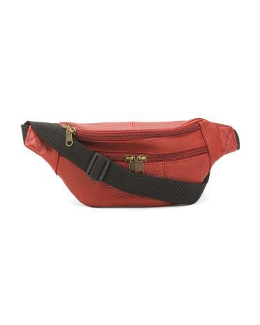 Leather Fanny Pack With 2 Front Zippers for Women Product Image