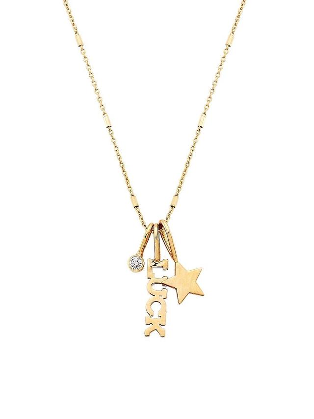 Womens 14K Yellow Gold & Diamond 3-Charm Necklace Product Image