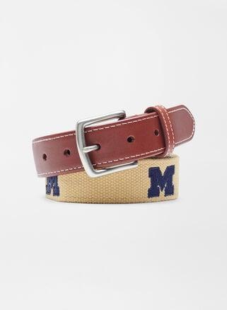 Peter Millar Mens University of Michigan Belt | Color: Khaki | Size: 34 Product Image