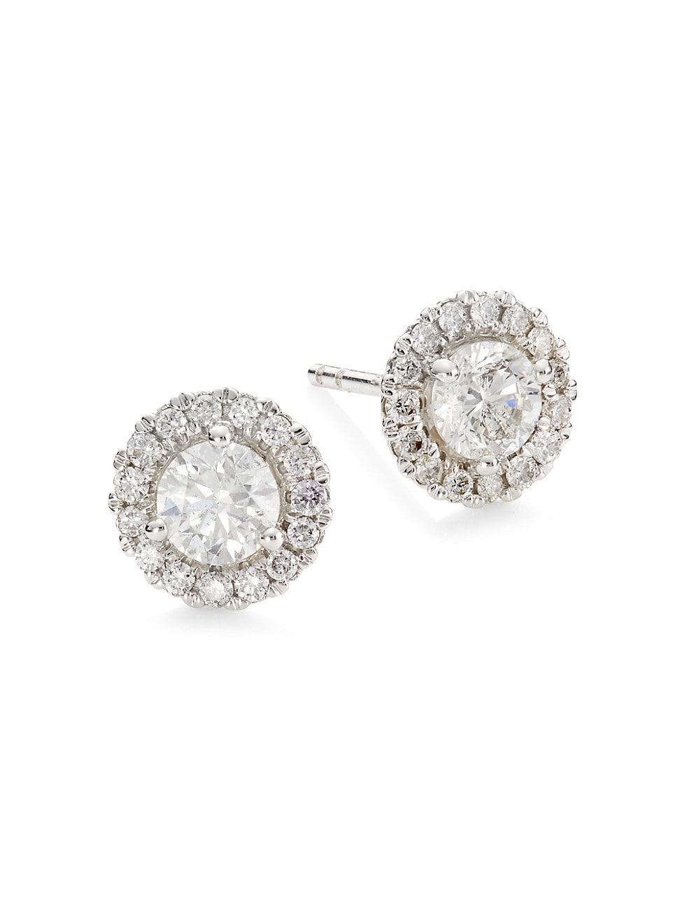 Womens 14K White Gold & 1 TCW Diamond Halo Stud Earrings Product Image