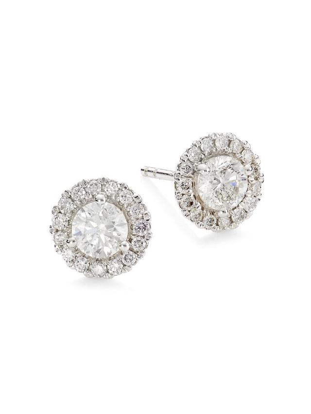 14K White Gold & 1 TCW Diamond Halo Stud Earrings Product Image