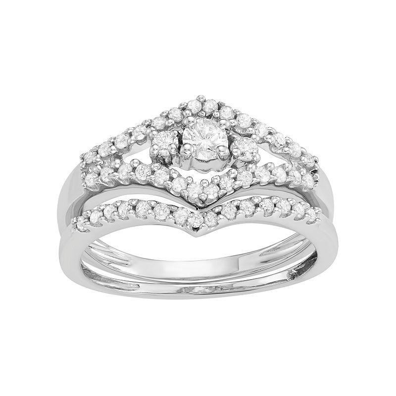 10k White Gold 1/2 Carat T.W. Diamond Engagement Ring Set, Womens 10k Whgold Product Image