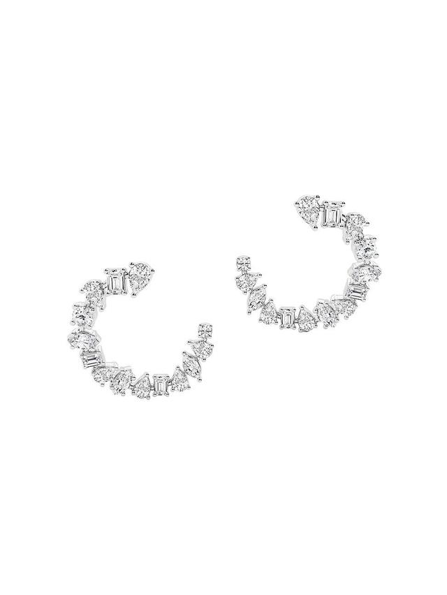 Womens 14K White Gold & 2.5 TCW Diamond Hoop Earrings Product Image