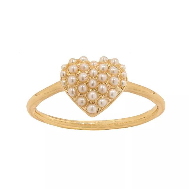 LC Lauren Conrad Gold Tone Pearl Heart Ring, Womens White Product Image