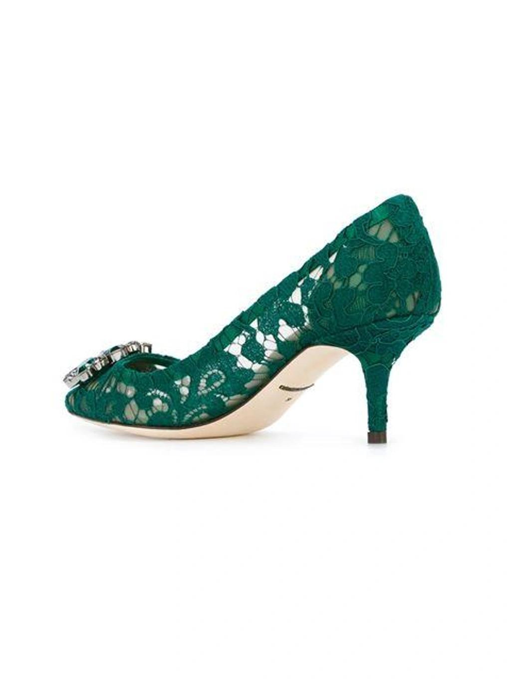 DOLCE & GABBANA Crystal-embellished Corded Lace Pumps In Green Product Image