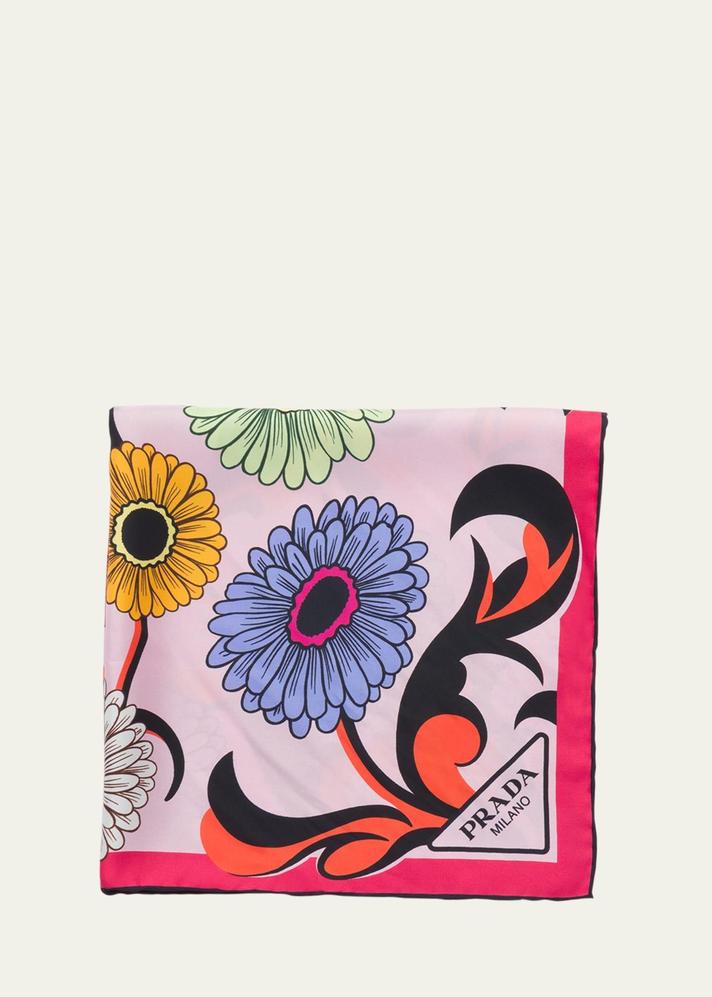 Flower-Print Silk Scarf Product Image