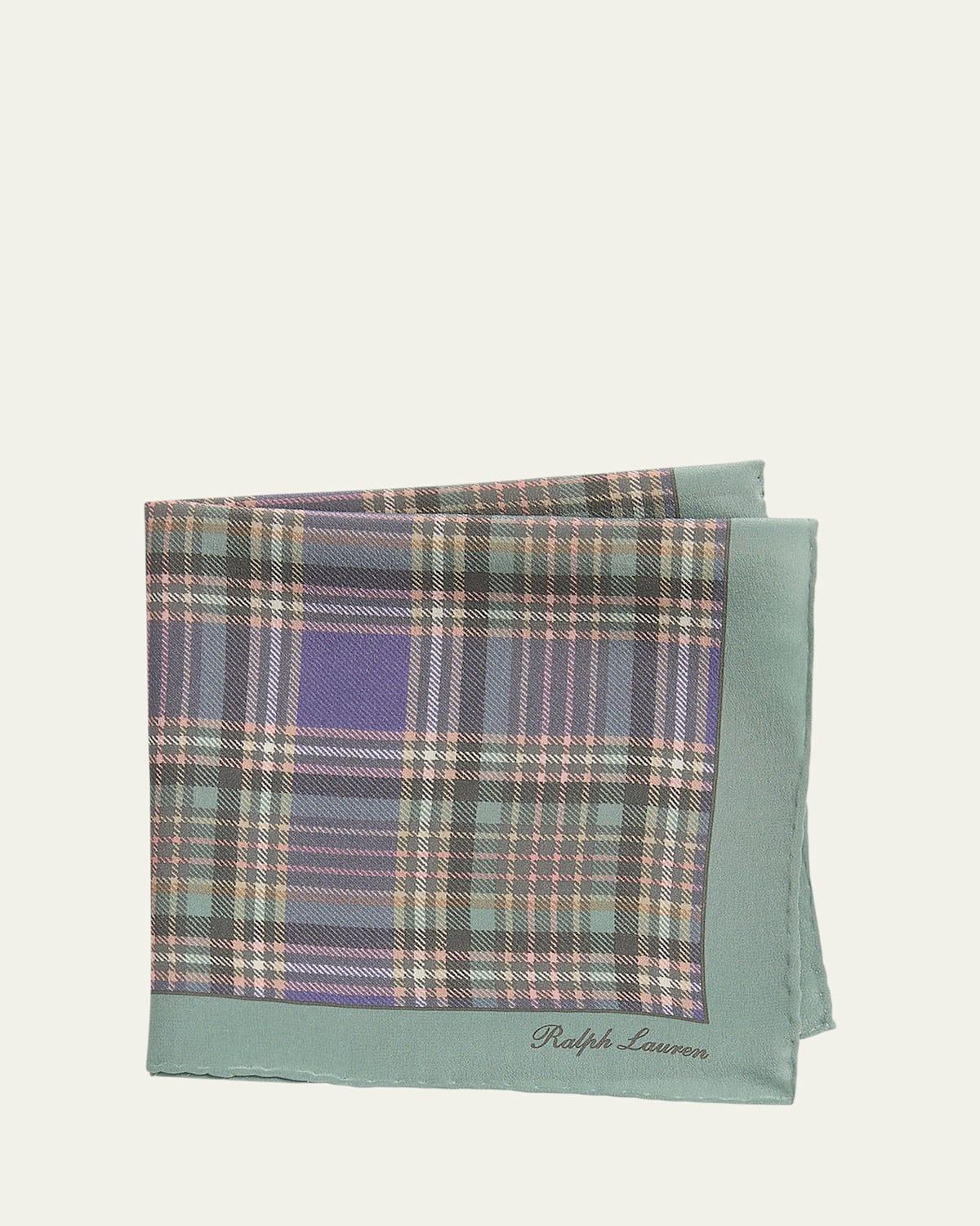 Men's Plaid-Print Silk Crepe Pocket Square Product Image