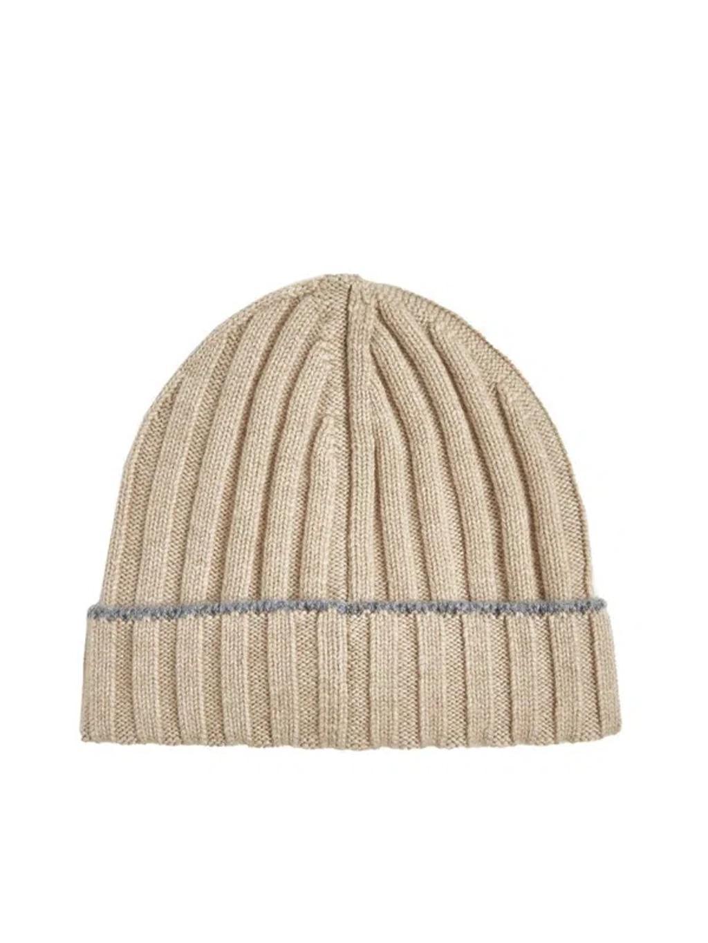 Cashmere Beanie In Light Camel,dark Grey Product Image