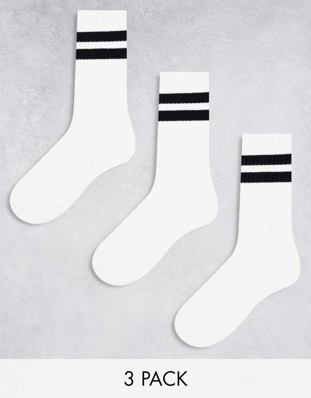 Weekday 3-pack stripe sport socks in white with black stripe Product Image