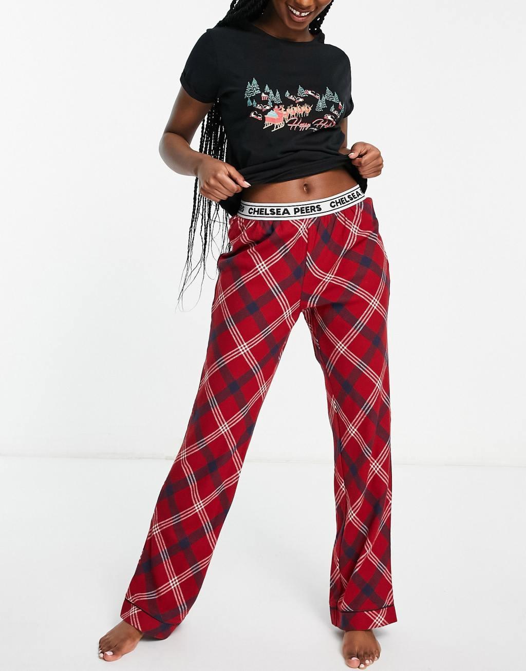 Chelsea Peers christmas happy holidays pajamas in black and red Product Image