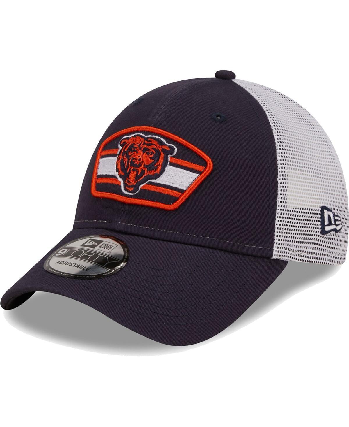 Mens New Era /White Chicago Bears Logo Patch Trucker 9FORTY Snapback Hat, Blue Product Image