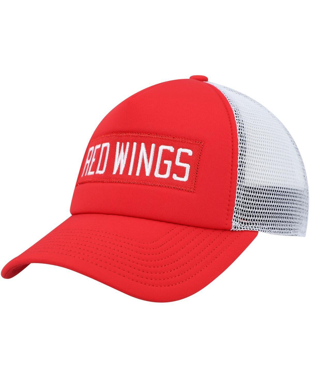 Mens adidas Red Detroit Red Wings Team Plate Trucker Snapback Hat - Red Product Image