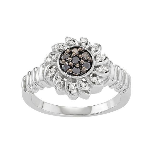 Jewelexcess Sterling Silver 1/4 Carat T.W. Black & White Diamond Flower Ring, Womens Product Image