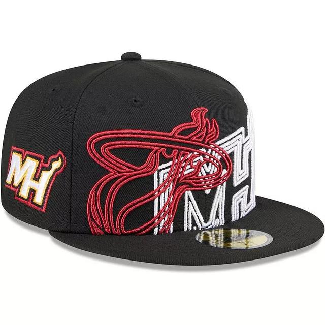 Mens New Era Black Miami Heat Game Day Hollow Logo Mashup 59FIFTY Fitted Hat Product Image