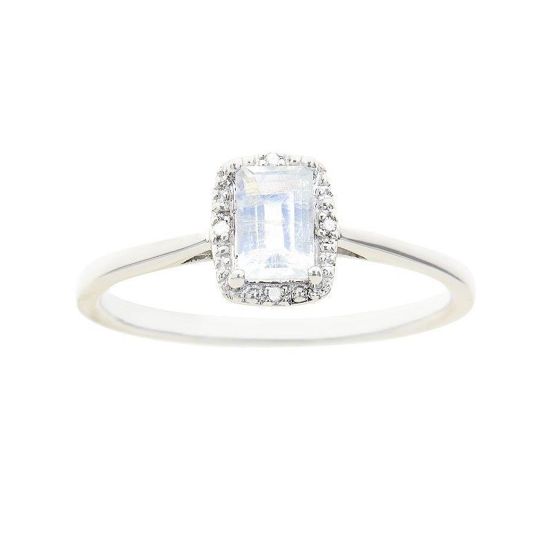 Celebration Gems Sterling Silver Moonstone & Diamond Accent Rectangle Halo Ring, Womens White Product Image