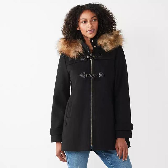 Womens Nine West Faux-Trim Hood Wool-Blend Toggle Coat Product Image