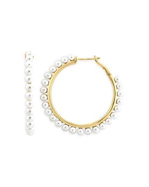 Bloomingdales Freshwater Pearl Hoop Earrings in 14k Gold Product Image