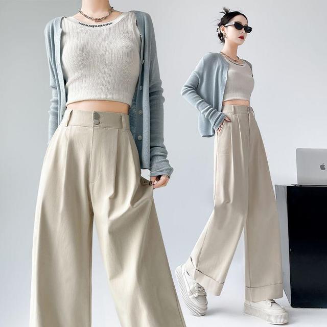 High Waist Plain Wide Leg Pants Product Image