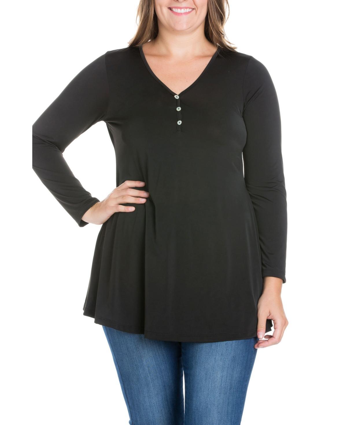 Womens Plus Size Flared Long Sleeves Henley Tunic Top Product Image