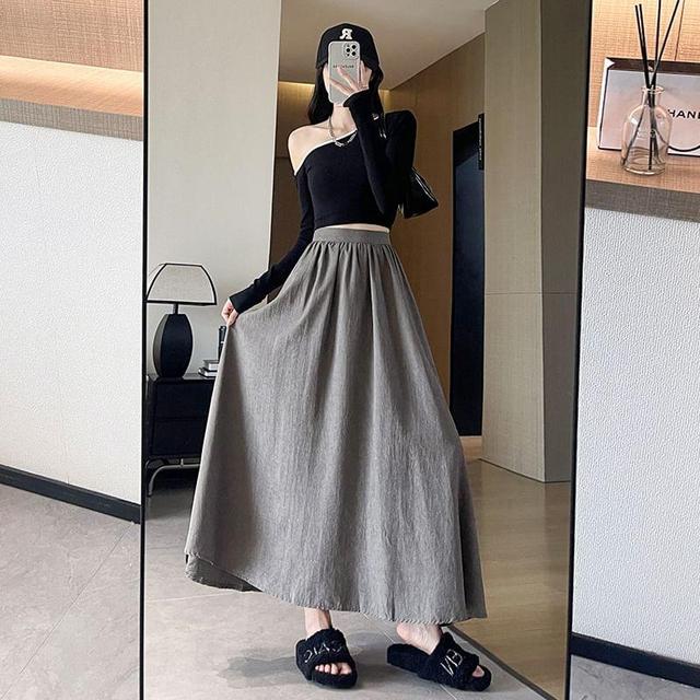 High Waist Plain Maxi A-Line Skirt Product Image