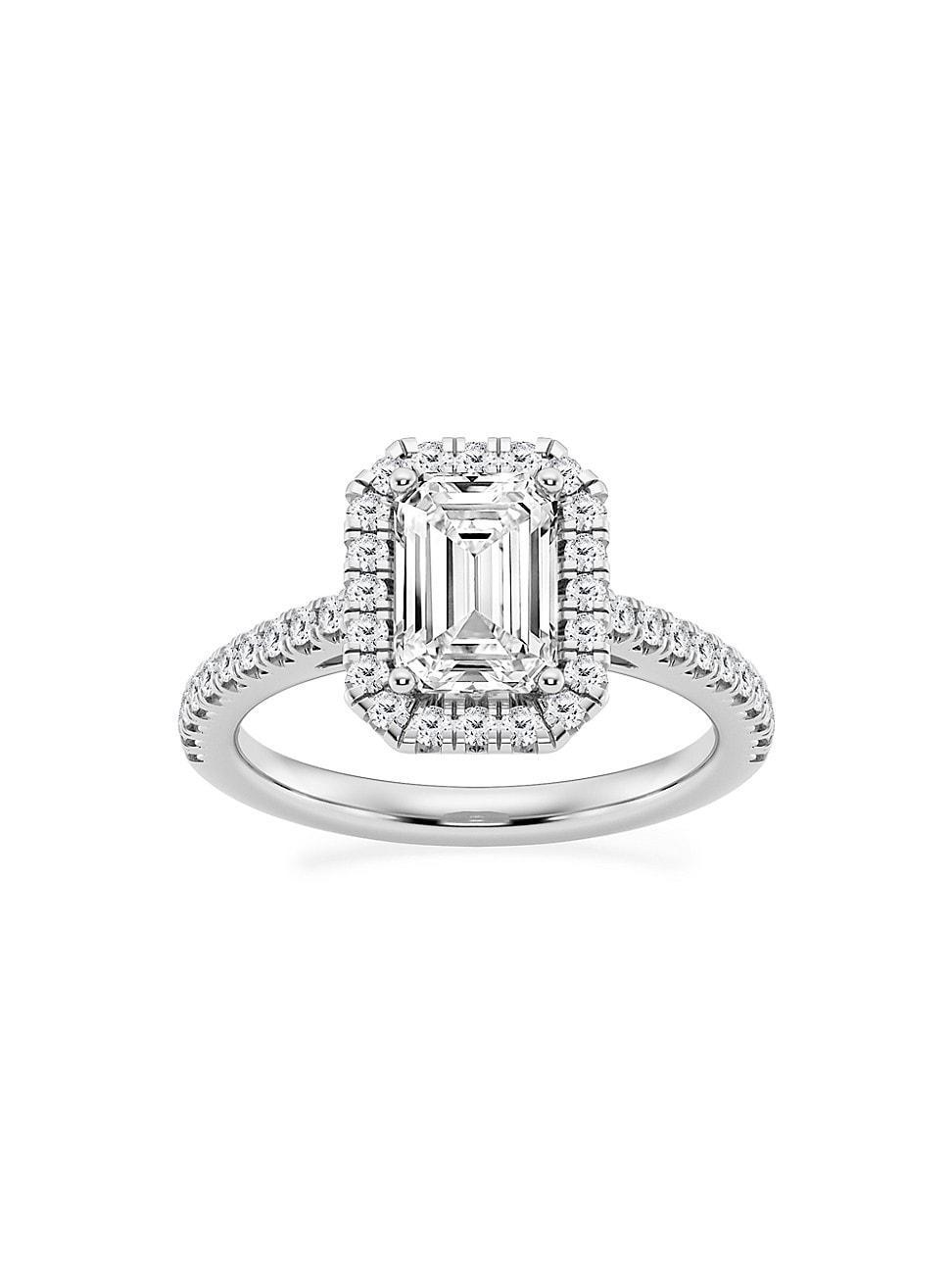 Womens 14K White Gold & Emerald-Cut Lab-Grown Diamond Halo Ring/1.30-3.60 TCW Product Image