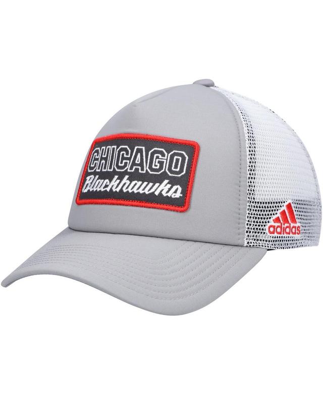 Mens adidas Gray/White Chicago Blackhawks Locker Room Foam Trucker Snapback Hat Product Image