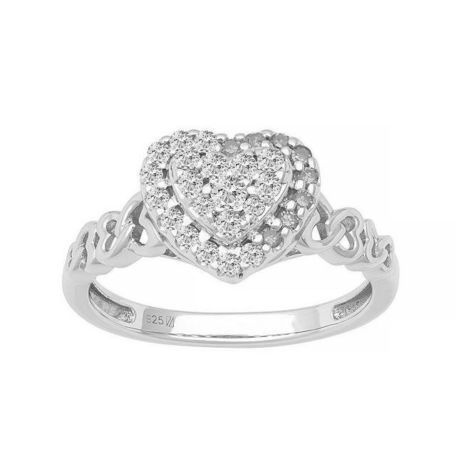 Love Always Sterling Silver 1/4 Carat T.W. Diamond Heart Halo Ring, Womens Product Image