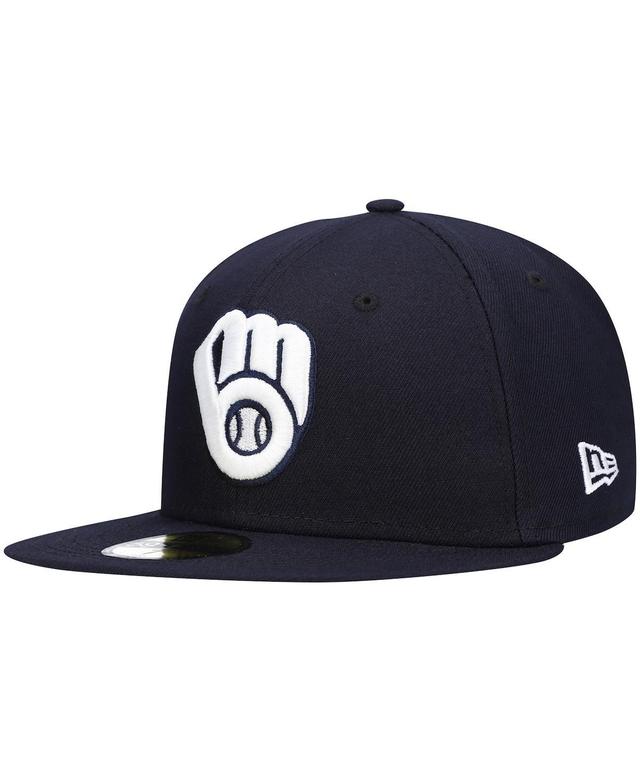 Mens Navy Milwaukee Brewers Logo White 59FIFTY Fitted Hat Product Image