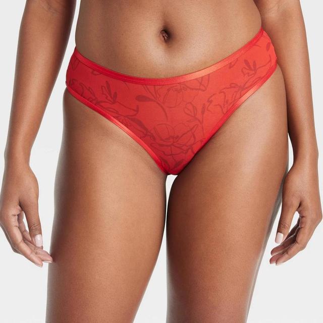 Womens Floral Print Mesh Cheeky Underwear - Auden Ruby Red XS Product Image