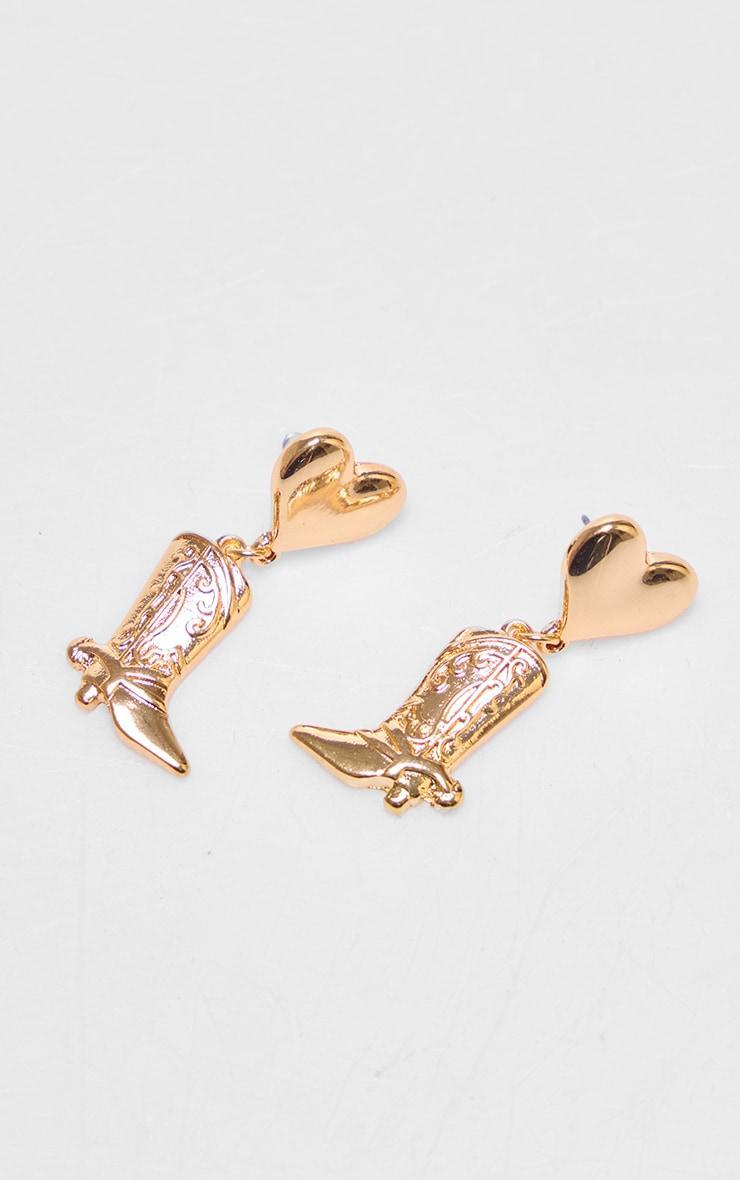 Gold Heart Cowboy Boot Stud Earrings Product Image