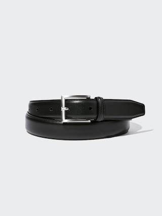 Mens Italian Leather Stitched Belt Black Large UNIQLO US Product Image