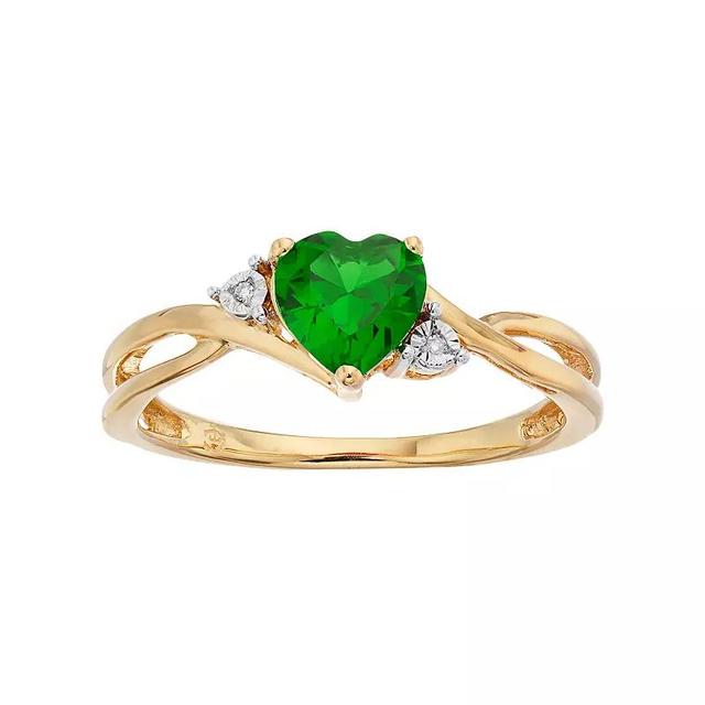 10k Gold Simulated Emerald & Diamond Accent Swirl Heart Ring, Womens Green Product Image