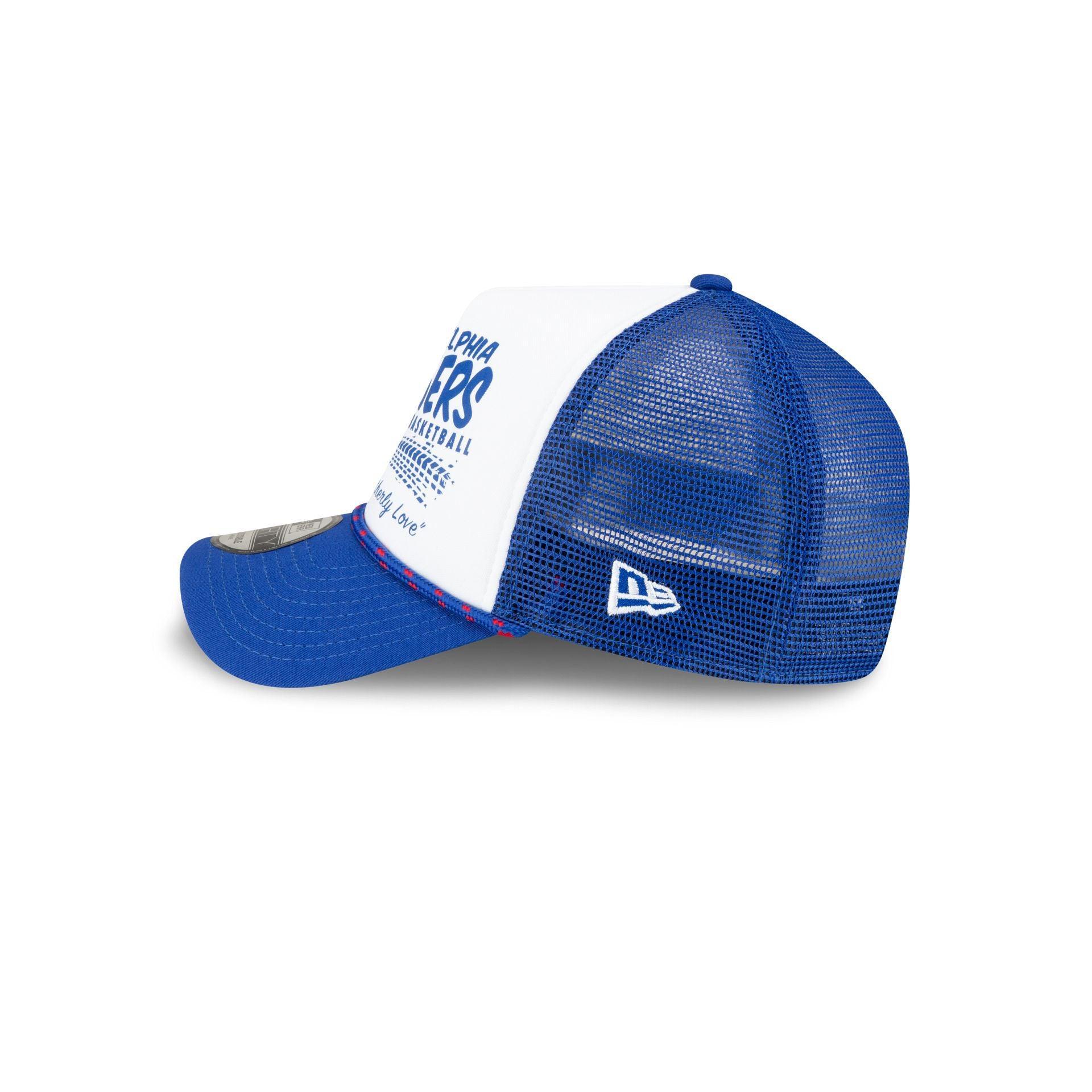 Philadelphia 76ers 2024 Rally Drive White 9FORTY A-Frame Trucker Hat Male Product Image