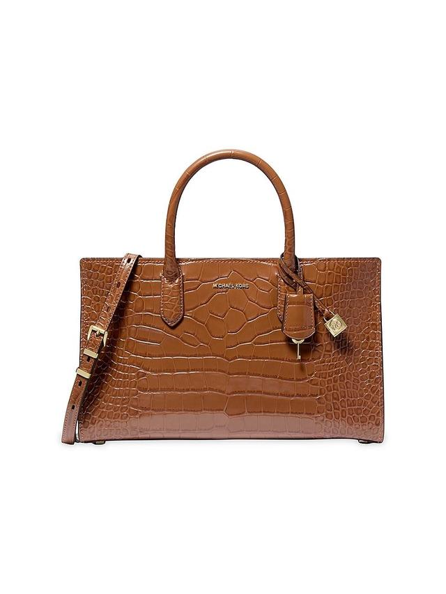 Womens Medium East-West Embossed Leather Satchel Product Image