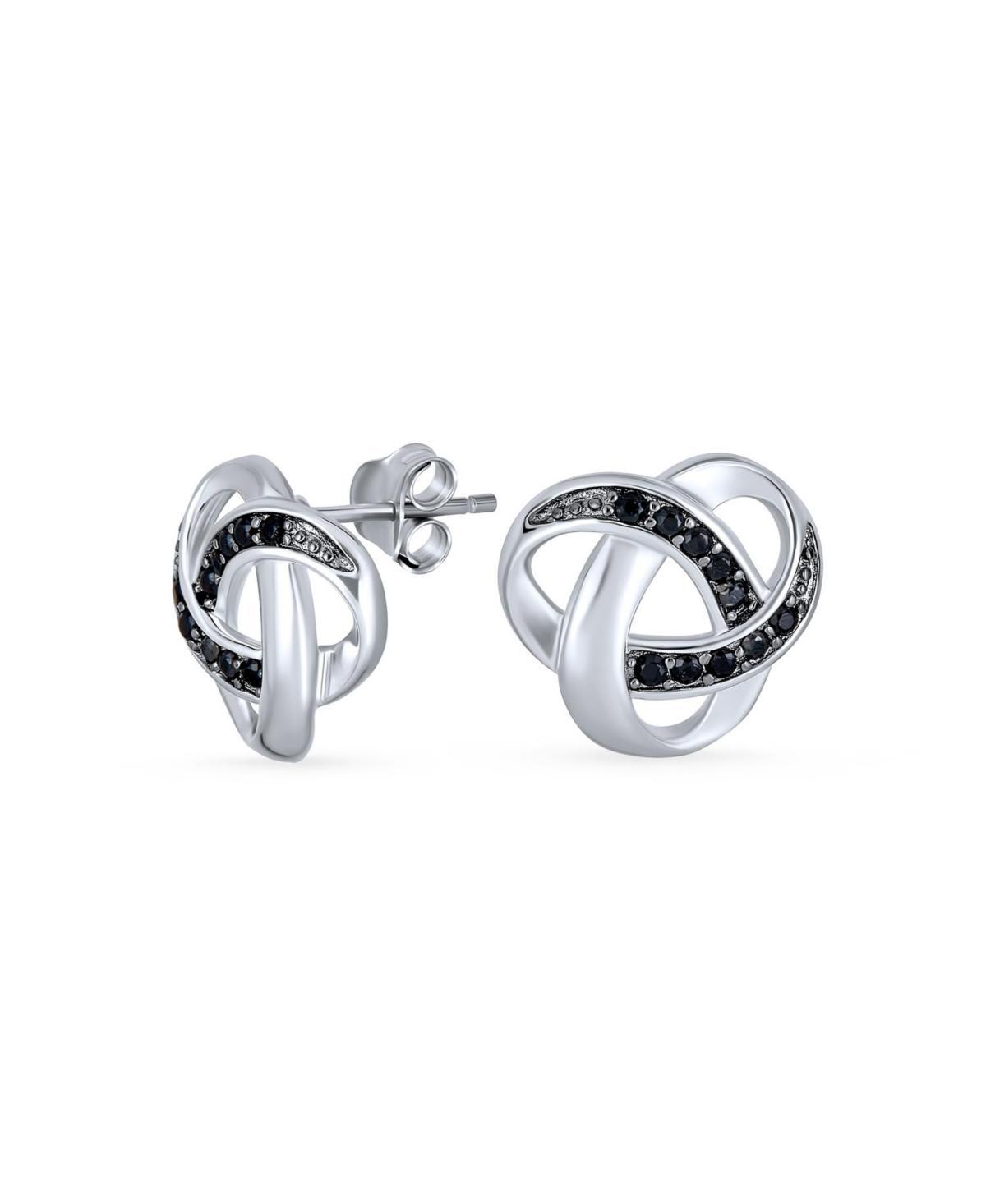 Black Cz Cubic Zirconia Interlocking Open Twist Love Knot Stud Earrings For Women .925 Sterling Silver Product Image