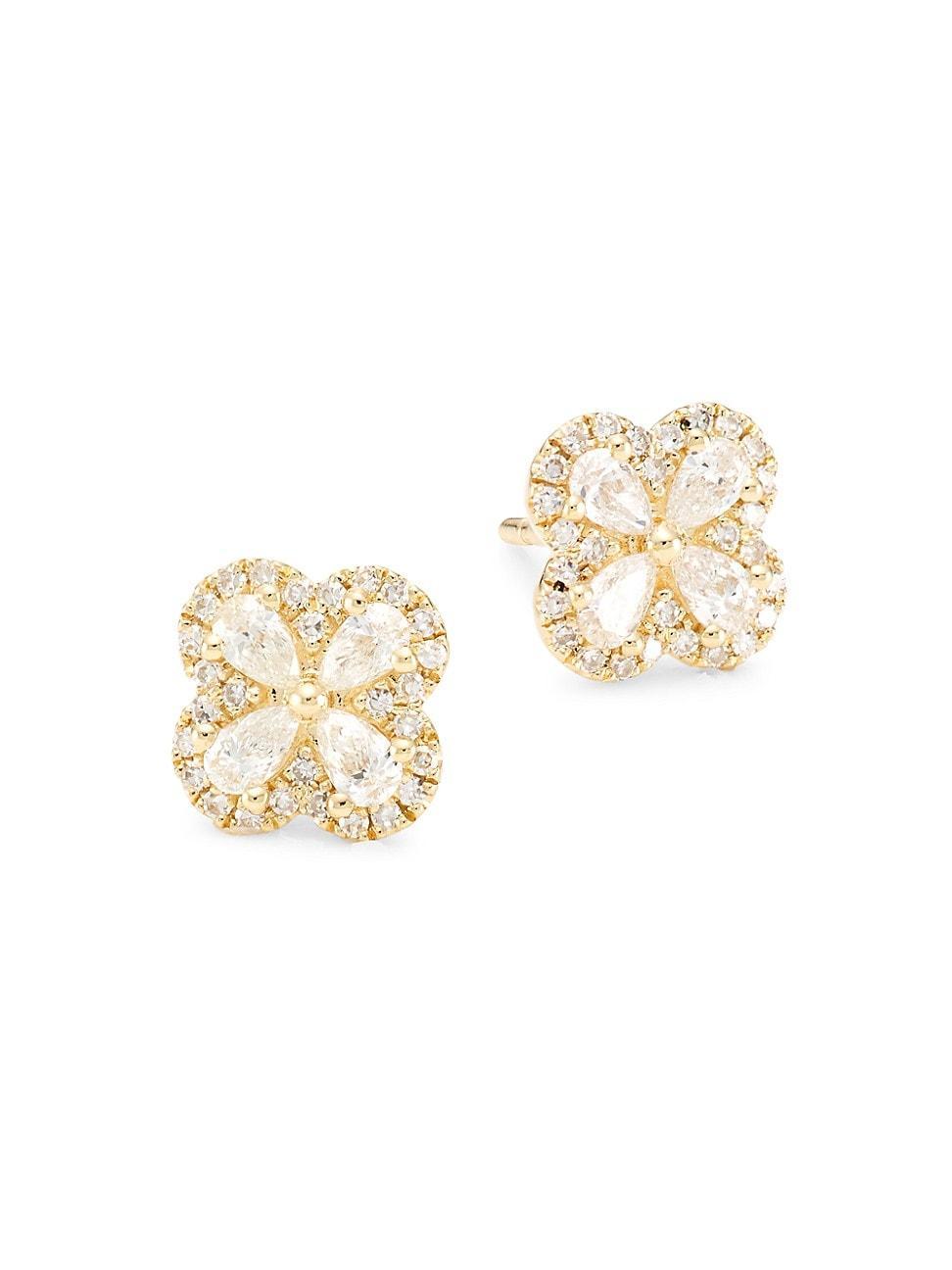 Womens 14K Yellow Gold & 0.60 TCW Diamond Four-Leaf Clover Stud Earrings Product Image