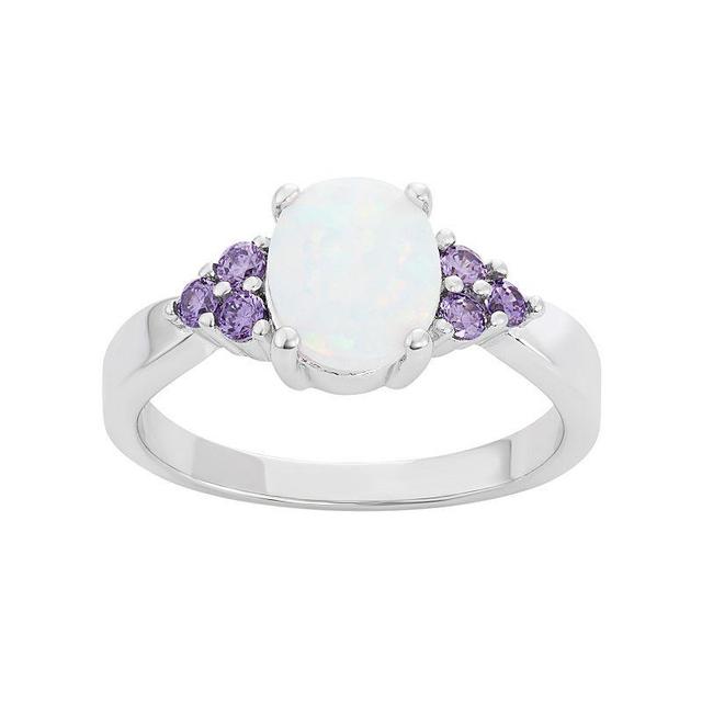 Sterling Silver Lab-Created Opal & Cubic Zirconia Ring, Womens Purple Product Image