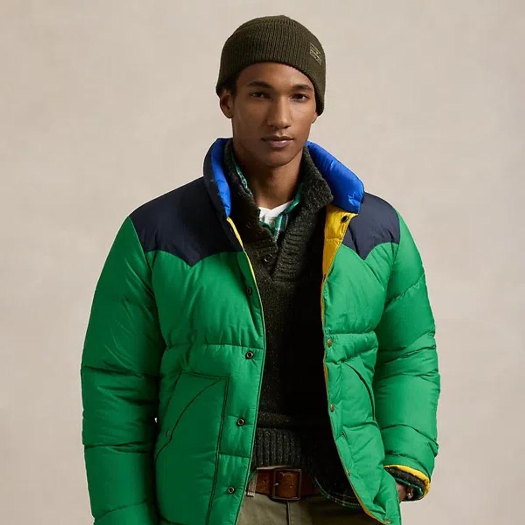 POLO RALPH LAUREN Colour-blocked Down Western Jacket In Green,navy Product Image