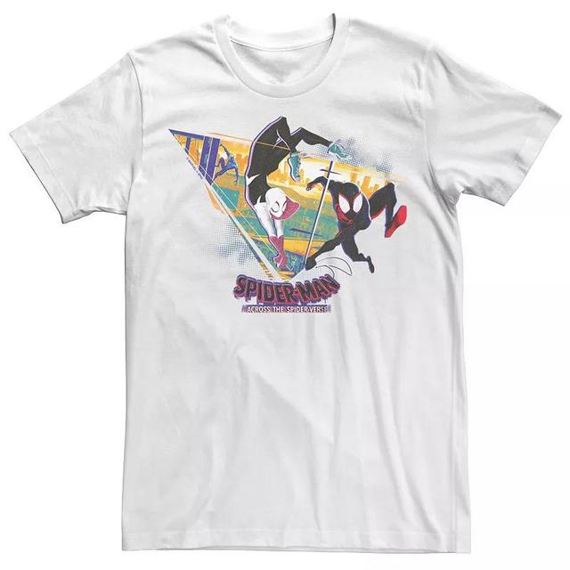 Mens Marvel Spiderman Across the Spider Verse Miles & Gwen Comic Triangle Graphic Tee White Product Image