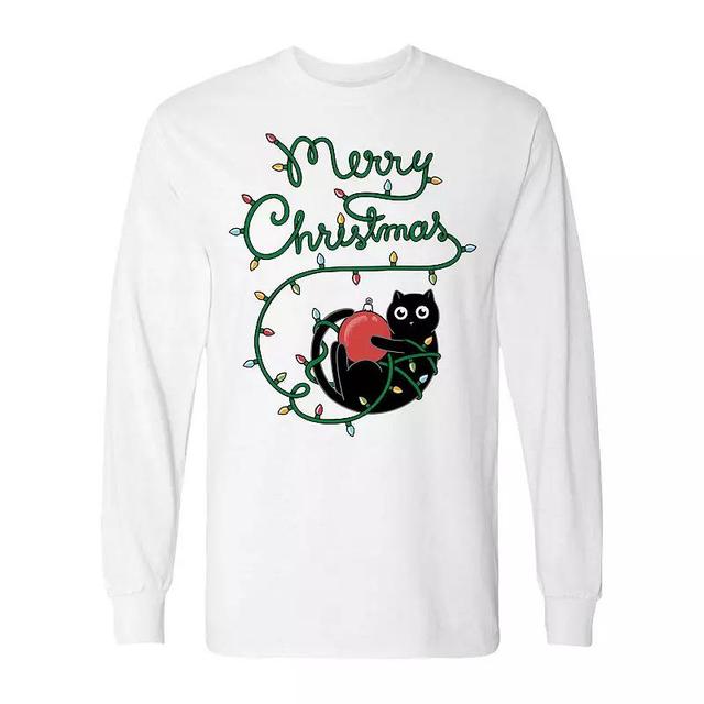 Mens Cat Merry Christmas Long Sleeve Graphic Tee Product Image