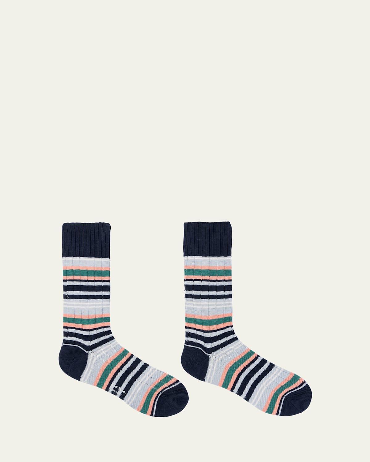 Mens Eddie Ribbed Multi-Stripe Crew Socks Product Image