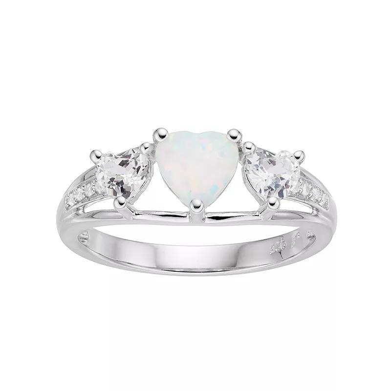 Sterling Silver Lab-Created Opal & White Sapphire Triple Heart Ring, Womens Product Image